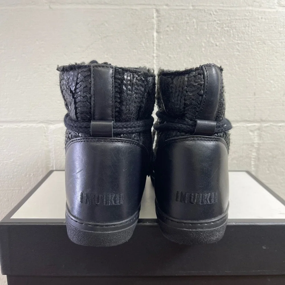 INUIKII Black Leather Ankle Patchwork Boots Lace up Women's Size‎ 9.5 US/40 EU